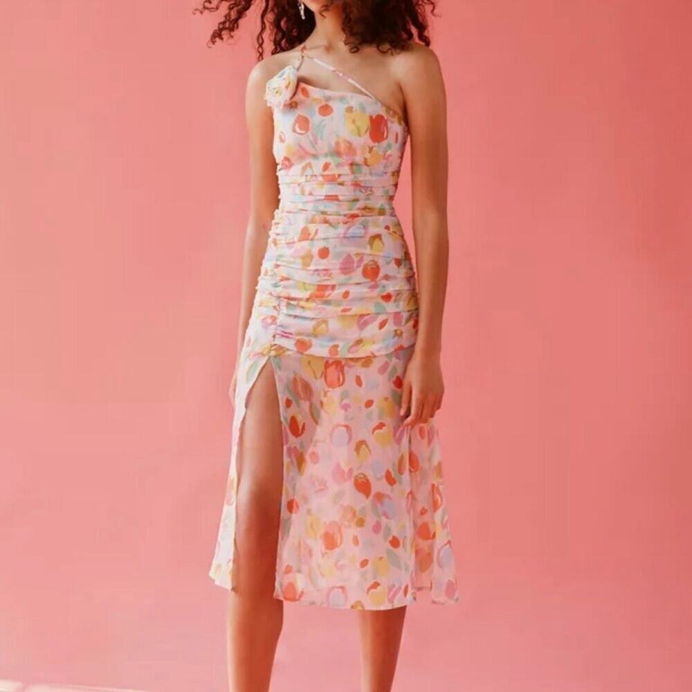 NWT For Love & Lemons Pink Floral Desmond Midi Dress Size Small